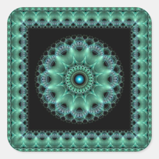 光沢フラクタル放射オーナメント スクエアシール (正面)