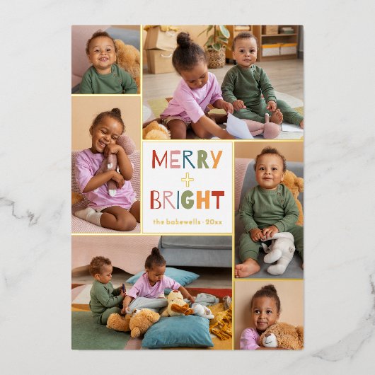 光沢メリーと明るい6フォトコラージクリスマス 箔シーズンカード (正面)