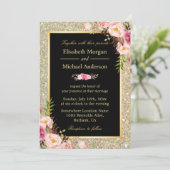 光沢モダンのある金ゴールドのフローラ結婚の 招待状 (スタンド正面)