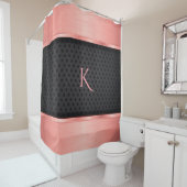 光沢モノグラムののあるバラ金ゴールドと黒い星 シャワーカーテン (インサイチュ)