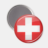 光沢ラウンドスイス国旗 マグネット (正面/裏面)