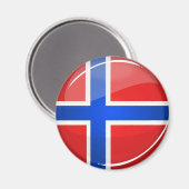 光沢ラウンドノルウェー国旗 マグネット (正面/裏面)