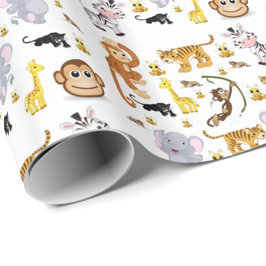 光沢ラッピング紙ゾウ虎モンキー ラッピングペーパー (ロールコーナー)