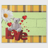 光沢ラッピング紙テディベアグリーンプレイド ラッピングペーパー (フラット)