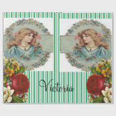 光沢ラッピング紙ビクトリアングリーンストライプ ラッピングペーパー (フラット)