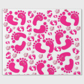 光沢ラッピング紙ピンクベビー足ガールエレファント ラッピングペーパー (フラット)