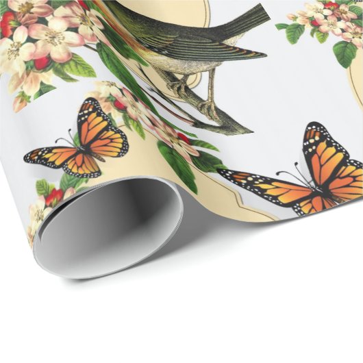 光沢ラッピング紙ヴィンテージ鳥 ラッピングペーパー (ロールコーナー)