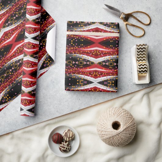 光沢ラッピング紙抽象芸術赤白黒 ラッピングペーパー (クラフト)