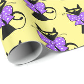 光沢ラッピング紙、イエローブラックキャットモノグラム ラッピングペーパー (ロールコーナー)
