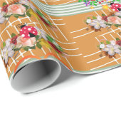 光沢ラッピング紙、オレンジ色フローラ ラッピングペーパー (ロールコーナー)