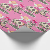 光沢ラッピング紙、カウフェアリーピンクハート ラッピングペーパー (角)