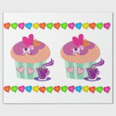 光沢ラッピング紙、カップケーキカラフルハート ラッピングペーパー (フラット)