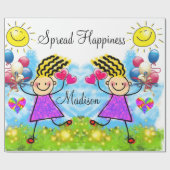 光沢ラッピング紙、ガールバルーン幸せなハート ラッピングペーパー (フラット)