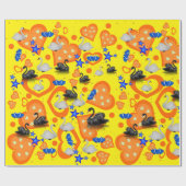 光沢ラッピング紙、スワンオレンジハート黄 ラッピングペーパー (フラット)