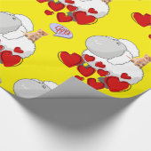 光沢ラッピング紙、ヒツジ子猫ハート黄色 ラッピングペーパー (角)