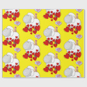 光沢ラッピング紙、ヒツジ子猫ハート黄色 ラッピングペーパー (フラット)