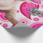 光沢ラッピング紙、ピンクピグシルバーハート ラッピングペーパー (角)