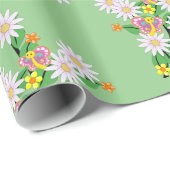 光沢ラッピング紙、フローラバタフライグリーン ラッピングペーパー (ロールコーナー)