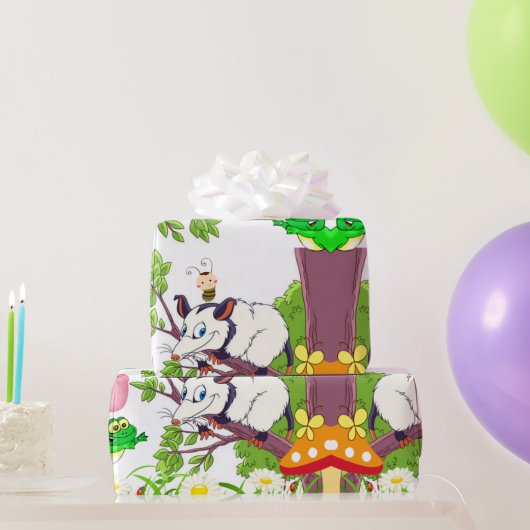 光沢ラッピング紙、フローラポッサムチックカエル ラッピングペーパー (パーティーギフト)