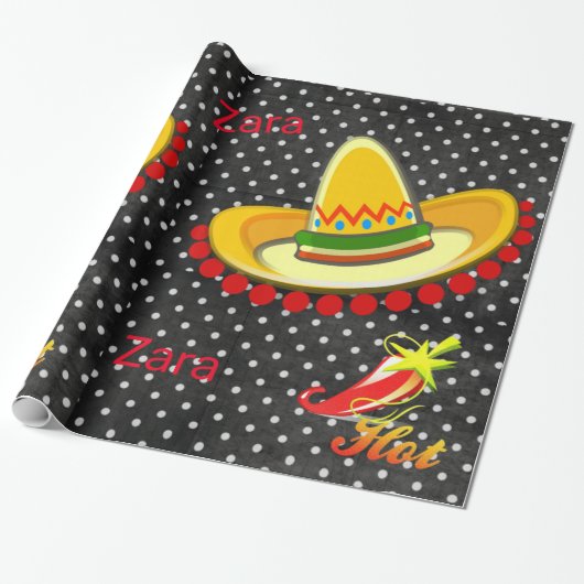 光沢ラッピング紙、ブラックホワイト水玉模様ペッパー ラッピングペーパー (アンロールド)