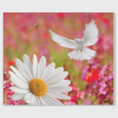 光沢ラッピング紙、ホワイトデイジードーブピンクフローラ ラッピングペーパー (フラット)