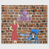 光沢ラッピング紙、レトロウィメンブラックキャット ラッピングペーパー (フラット)