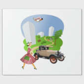 光沢ラッピング紙、レトロ女性 ラッピングペーパー (フラット)