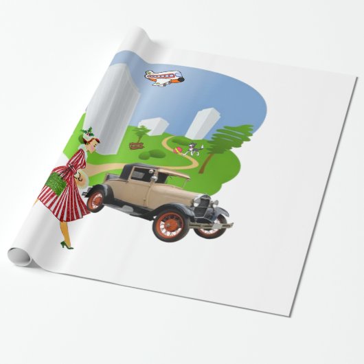 光沢ラッピング紙、レトロ女性 ラッピングペーパー (アンロールド)