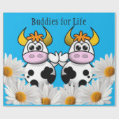 光沢ラッピング紙、牛フローラホワイトデイジーブルー ラッピングペーパー (フラット)