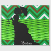 光沢ラッピング紙、緑ストライプビクトリアン色 ラッピングペーパー (フラット)