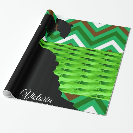 光沢ラッピング紙、緑ストライプビクトリアン色 ラッピングペーパー (アンロールド)