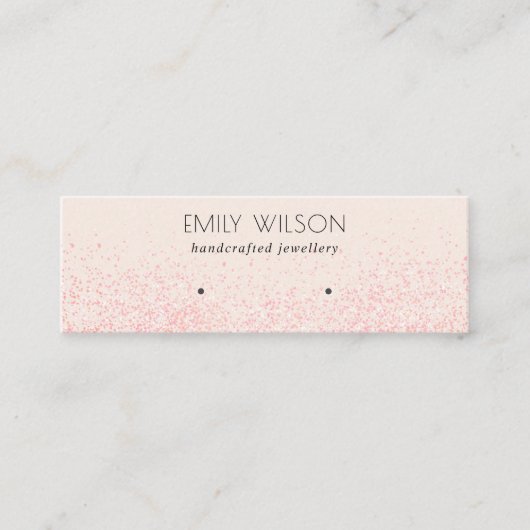 光沢赤面ピンクグリッターテクスチャイヤリングディスプレイ スキニー名刺 (正面)