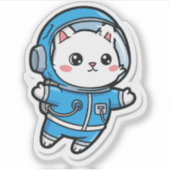 光沢透明 - かわいい宇宙飛行士ネコ 3x3 シール (正面)
