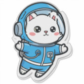 光沢透明 - かわいい宇宙飛行士猫 14x14 シール (正面)