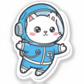 光沢透明 - かわいい宇宙飛行士猫 2x2 シール (正面)