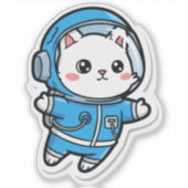 光沢透明 - かわいい宇宙飛行士猫 4x4 シール (正面)
