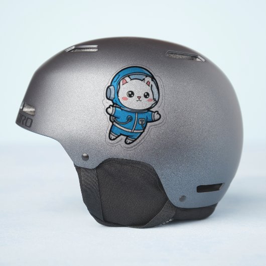 光沢透明 - かわいい宇宙飛行士猫 4x4 シール (ヘルメット側面)