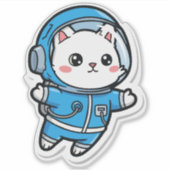 光沢透明 - かわいい宇宙飛行士猫 6x6 シール (正面)