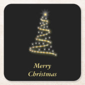 光沢金ゴールドクリスマスツリーブラック スクエアペーパーコースター (正面)