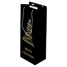 光沢金ゴールドクリスマスツリーブラック ワインギフトバッグ
