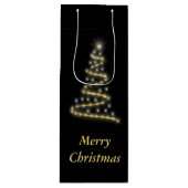 光沢金ゴールドクリスマスツリーブラック ワインギフトバッグ (正面)