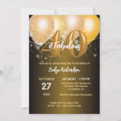 光沢金ゴールドバルーン素晴らしい40th誕生日パーティー 招待状 (正面)