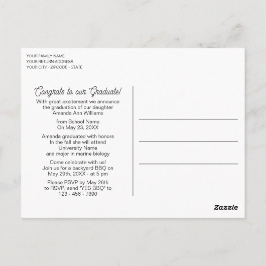 光沢金ゴールドミニマル卒業発表 ポストカード (裏面)