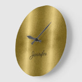 光沢金ゴールドメタルテクスチャ名パーソナライズされた ラージ壁時計 (傾斜)