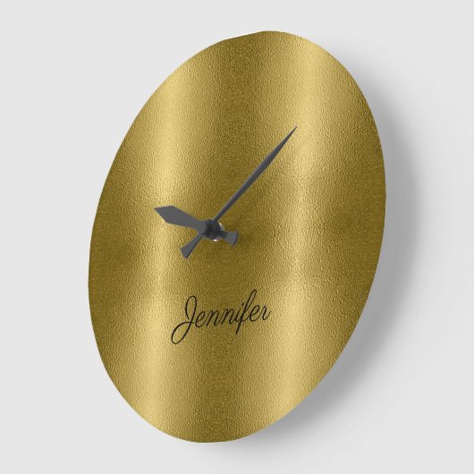 光沢金ゴールドメタルテクスチャ名パーソナライズされた ラージ壁時計 (傾斜)