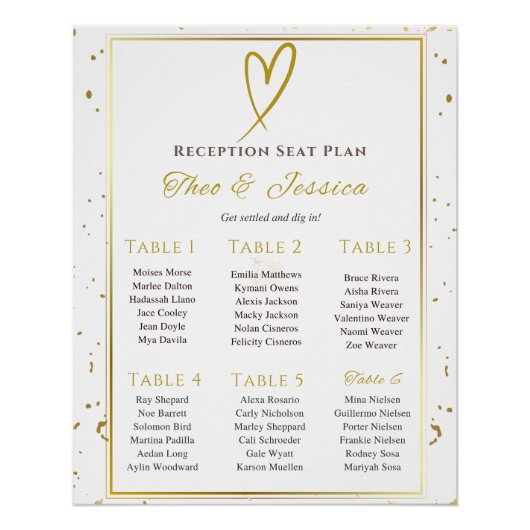 光沢We行う白と金ゴールドのシーティングプラン ポスター (正面)