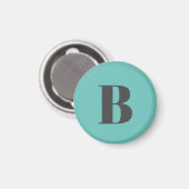 光独占的ティール（緑がかった色）グレーモノグラムイニシャル文字 マグネット (正面/裏面)