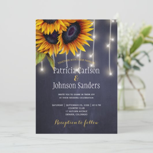 光素朴灯ひまわりネイビー結婚シャルボード 招待状 (スタンド正面)