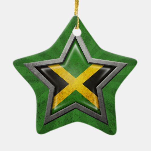 光線が付いているジャマイカの旗の星 セラミックオーナメント (裏面)