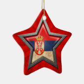 光線が付いているセルビアの旗の星 セラミックオーナメント (右)